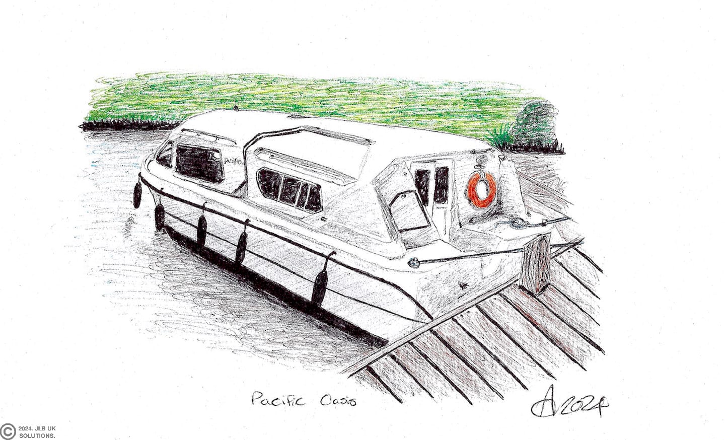 family hire boat mored up in a river